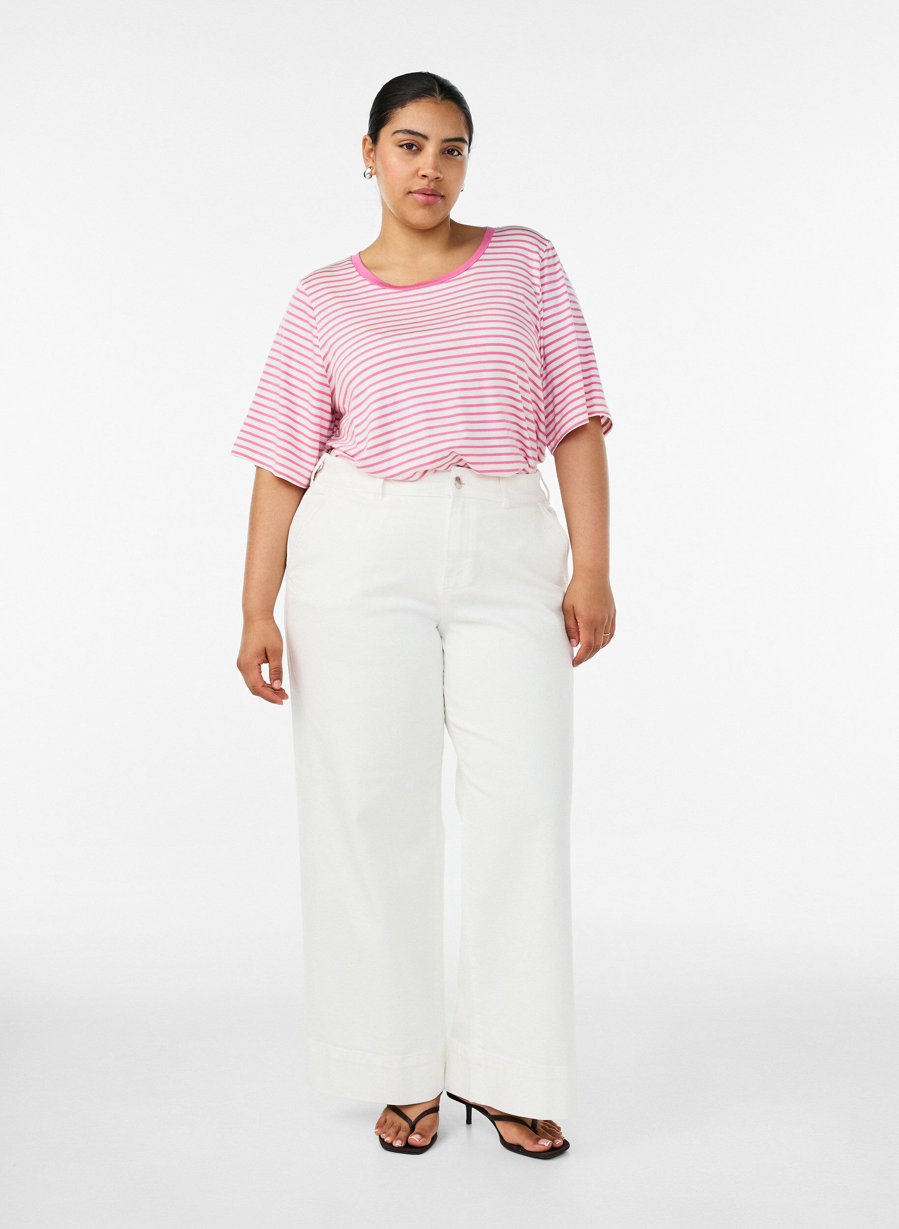 ZizziKoszulka z TENCEL&trade; Lyocell i paskami, R&oacute;żowy, Model image number 1