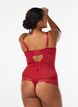 Body z siateczki z koronka i fiszbinami, Czerwony, Model image number 1