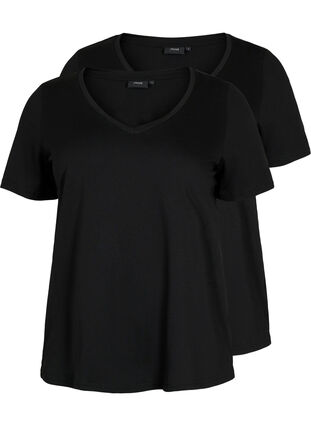 2-pack koszulka z dekoltem w szpic, Black / Black, Packshot image number 0