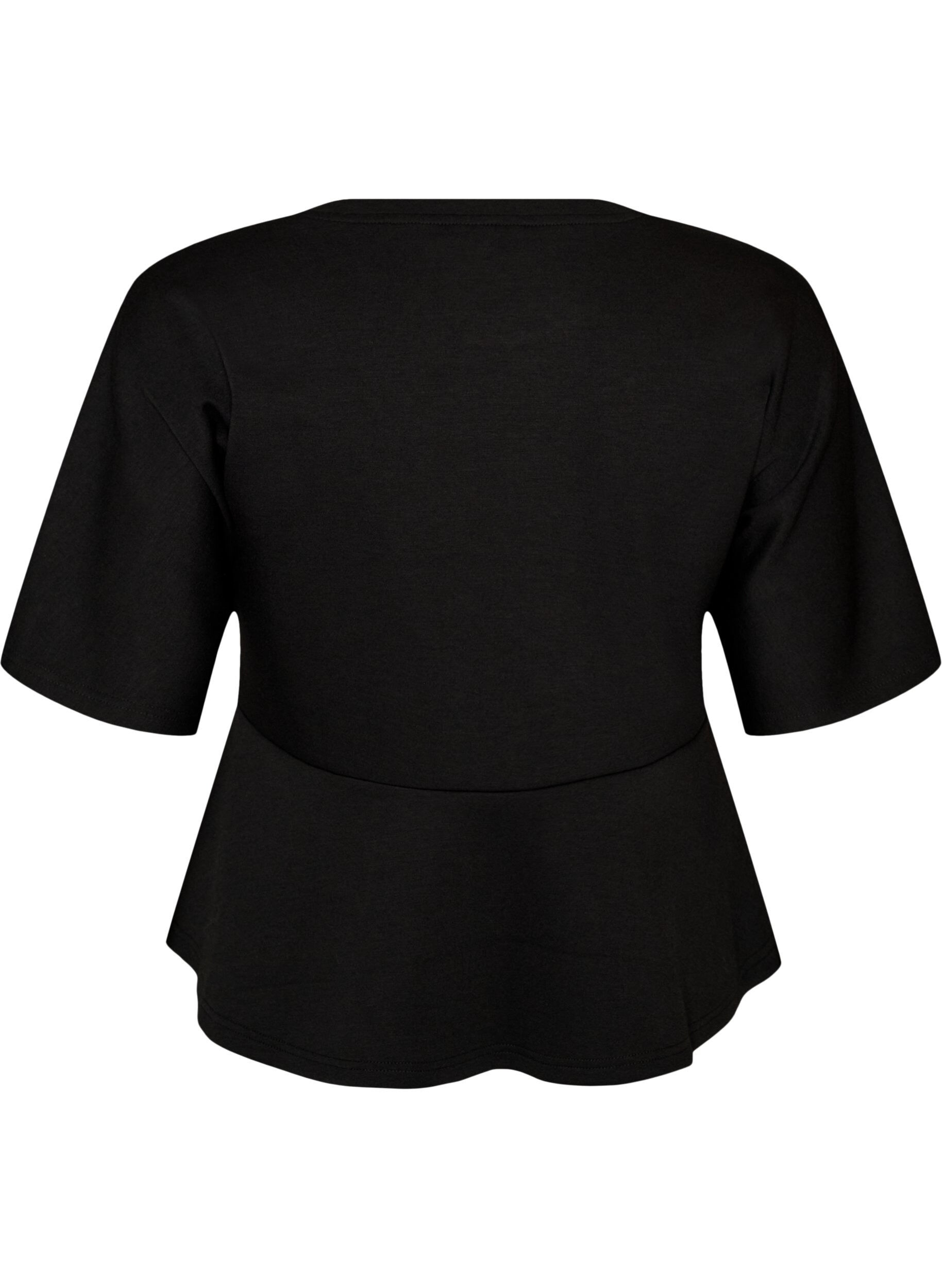 ZizziBluzka peplum z rekawami do lokcia, Czarne, Packshot image number 1