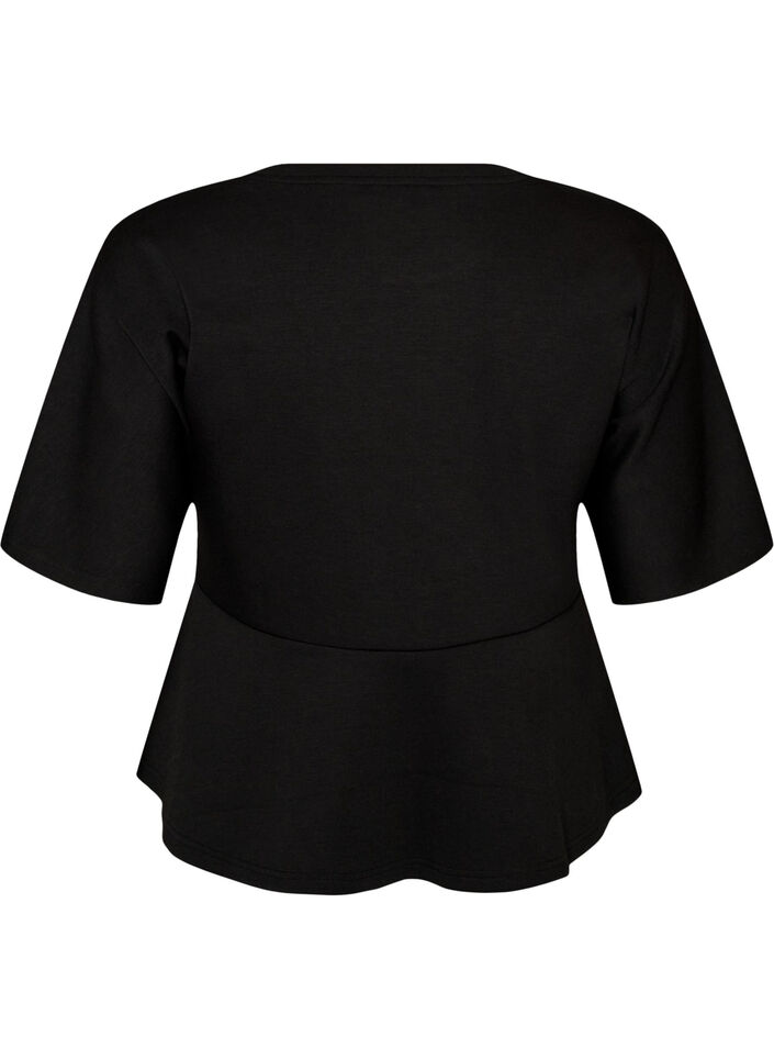 Bluzka peplum z rekawami do lokcia, Czarne, Packshot image number 1