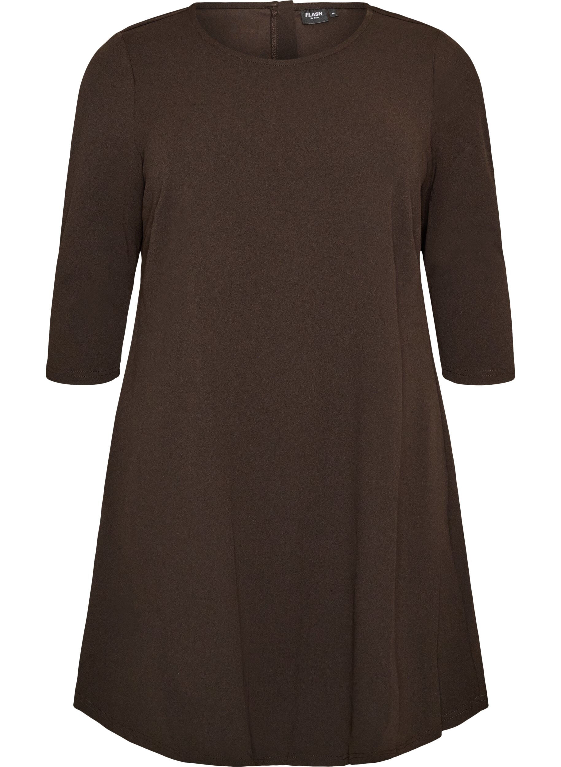 ZizziShort dress with an A-line shape and 3/4 sleeves, Brown, Packshot image number 0