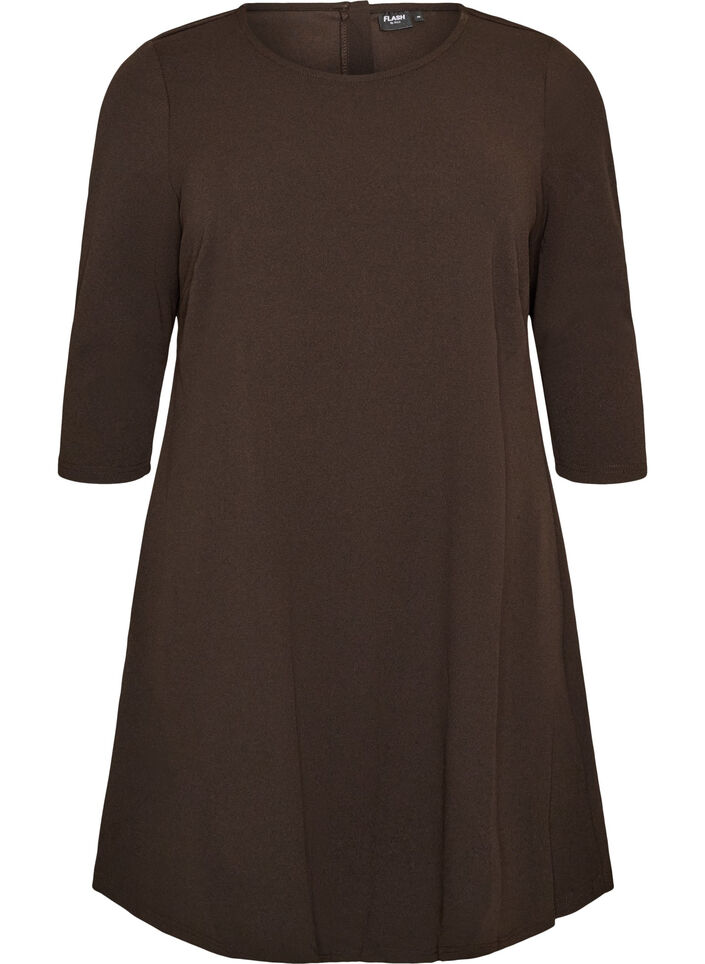 Short dress with an A-line shape and 3/4 sleeves, Brown, Packshot image number 0