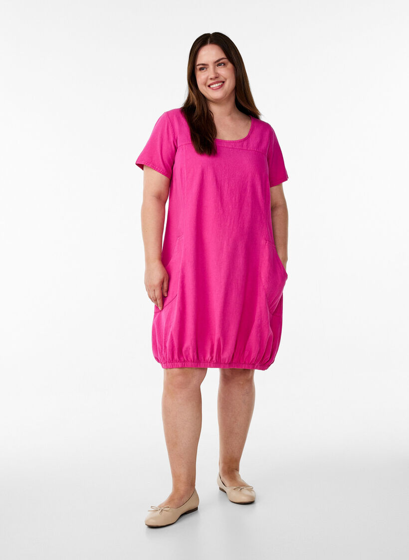 Bawelniana sukienka z kr&oacute;tkim rekawem, R&oacute;żowy, Model image number 1