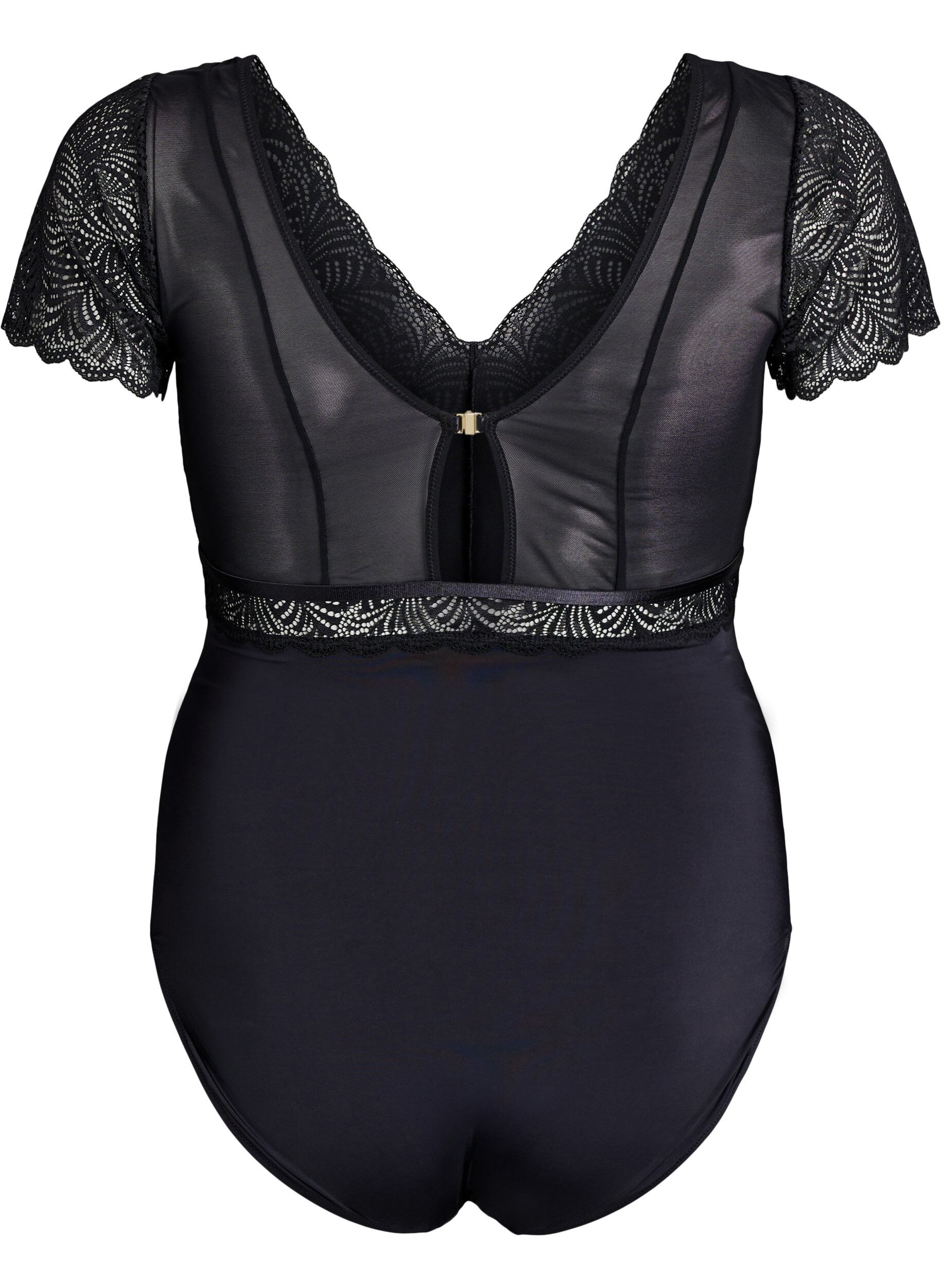 Zizzi Body z koronka i kr&oacute;tkim rekawem, Czarne, Packshot image number 1