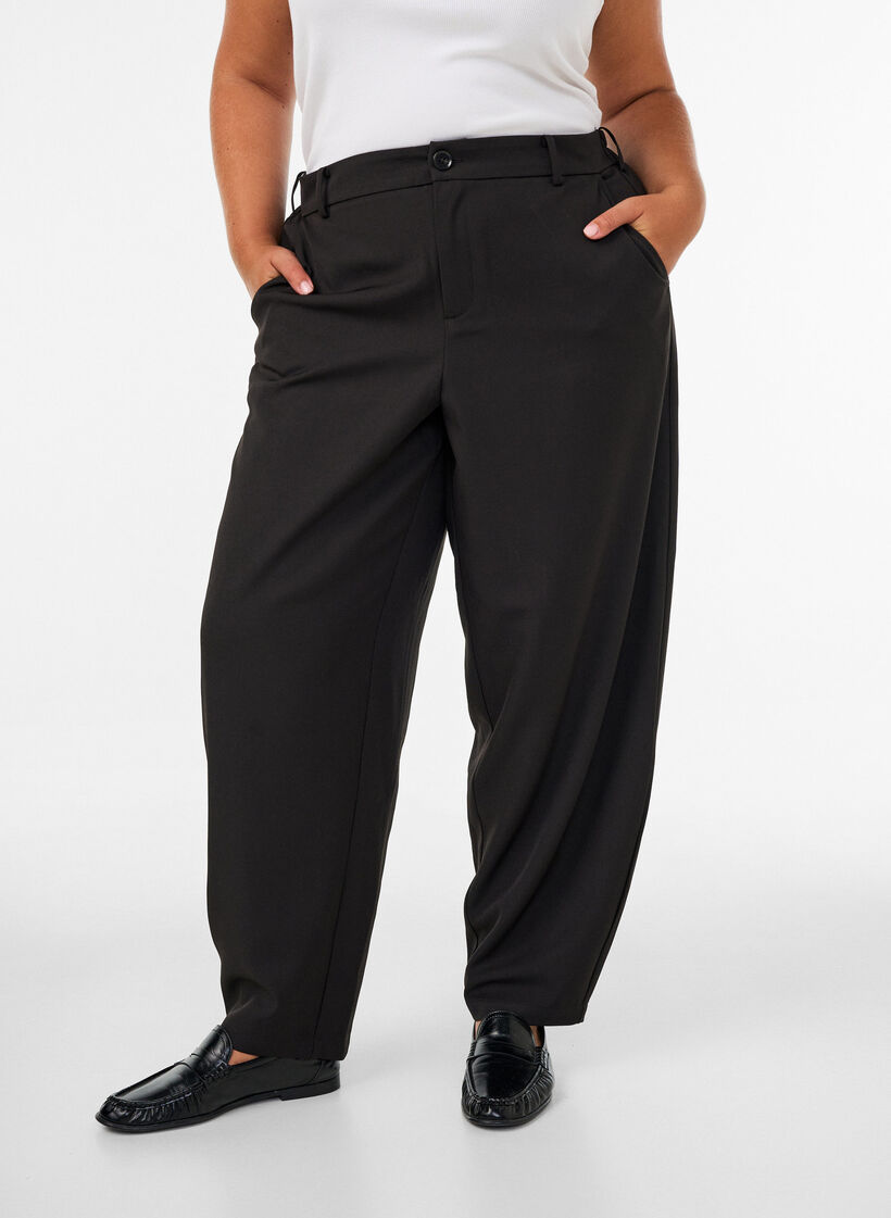 Spodnie typu barrel fit na wysoka talie, Czarne, Model image number 0