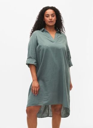 Sukienka z dekoltem w szpic i kolnierzem, Balsam Green, Model image number 0