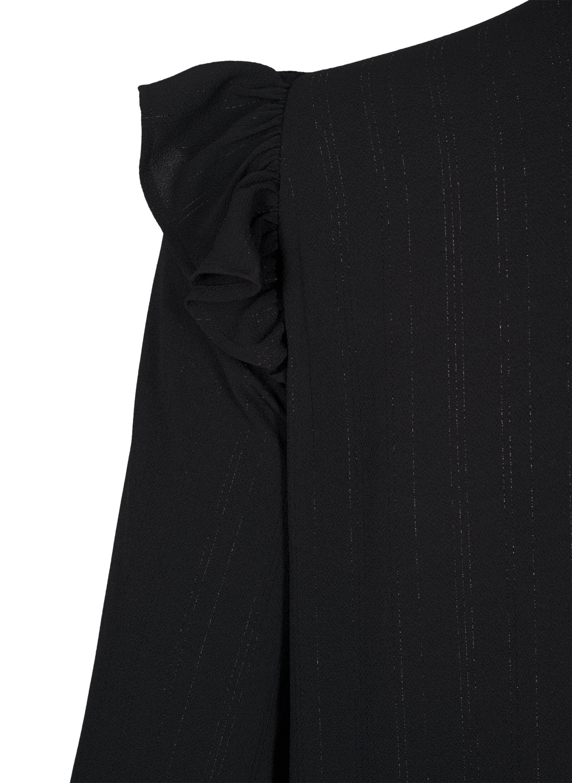 Zizzi Kr&oacute;tka sukienka z marszczeniami i brokatem, Czarne, Packshot image number 3