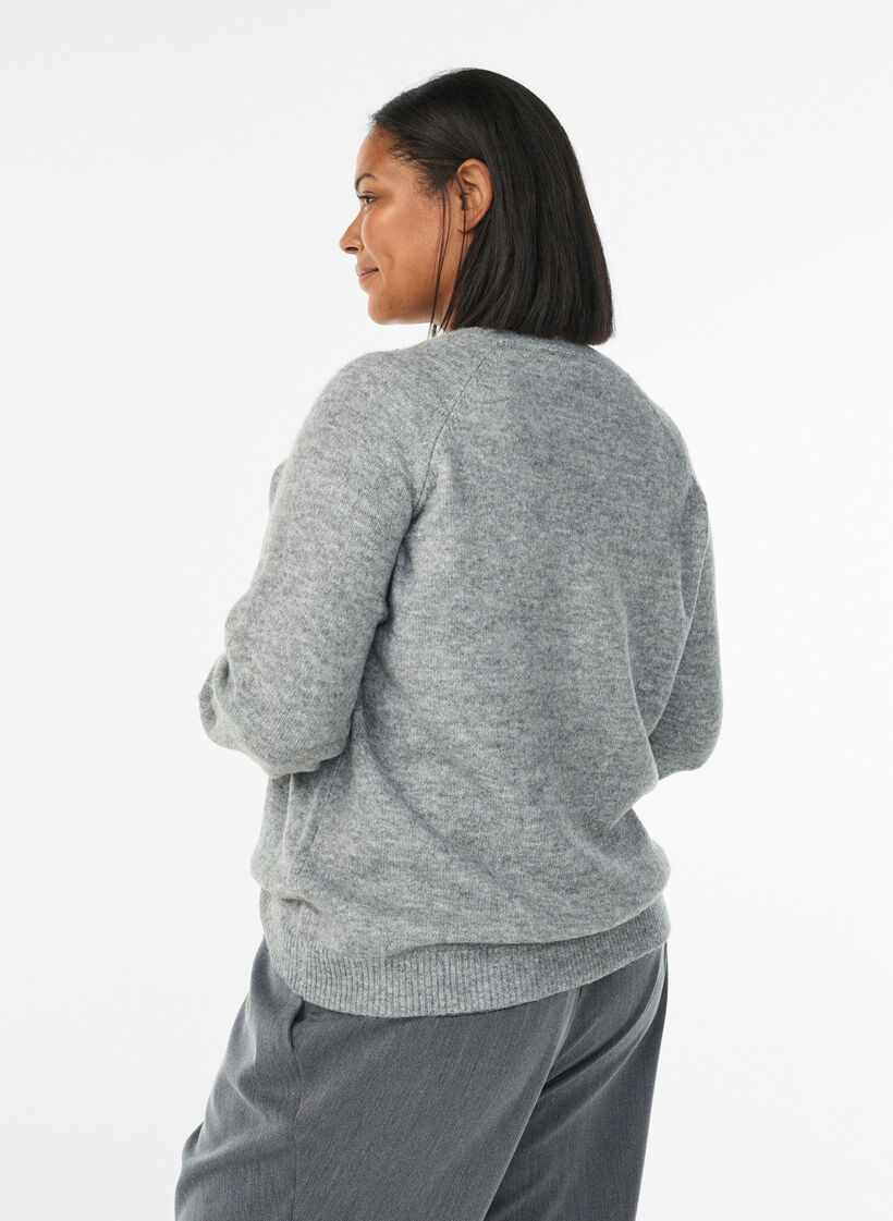 Sweter z haftem z perel, Szary, Model image number 2