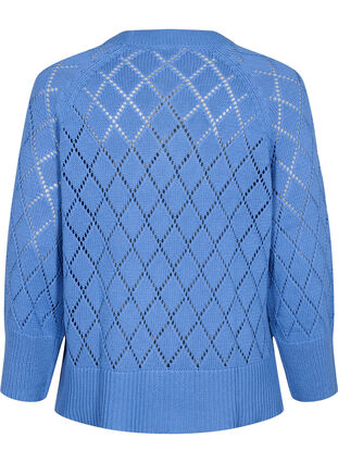Dzianinowa bluzka z dlugim rekawem i azurowym wzorem, Blue Bonnet, Packshot image number 1