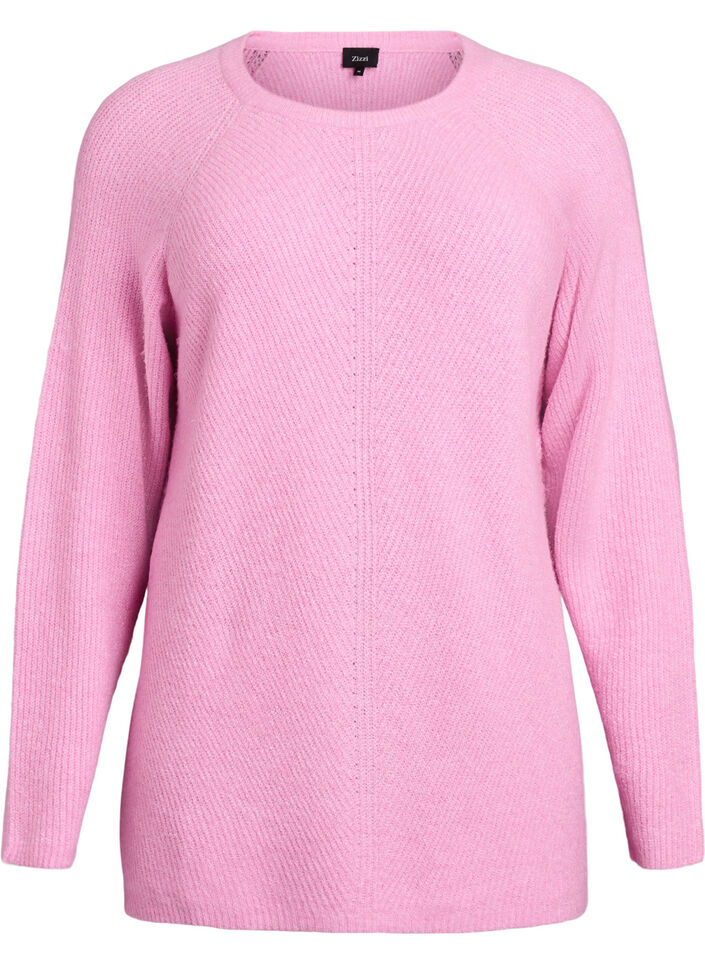 Sweter z dzianiny z ukosnym wzorem i rekawami raglanowymi, R&oacute;żowy, Packshot image number 0