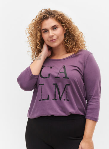 Bawelniana koszulka z rekawem 3/4, Vintage Violet, Model image number 0
