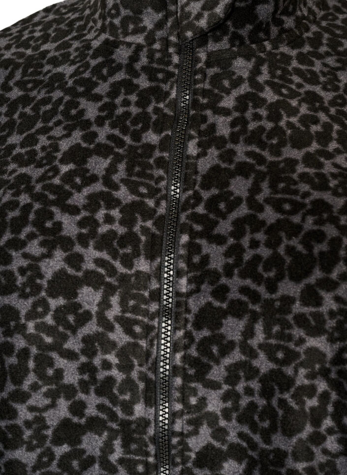 Kurtka polarowa w stylu leopardowym z wysokim kolnierzem, Czarne, Packshot image number 2