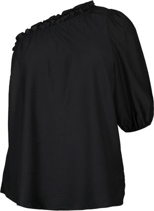 Bluzka na jedno ramie z wiskozy, Black, Packshot image number 0