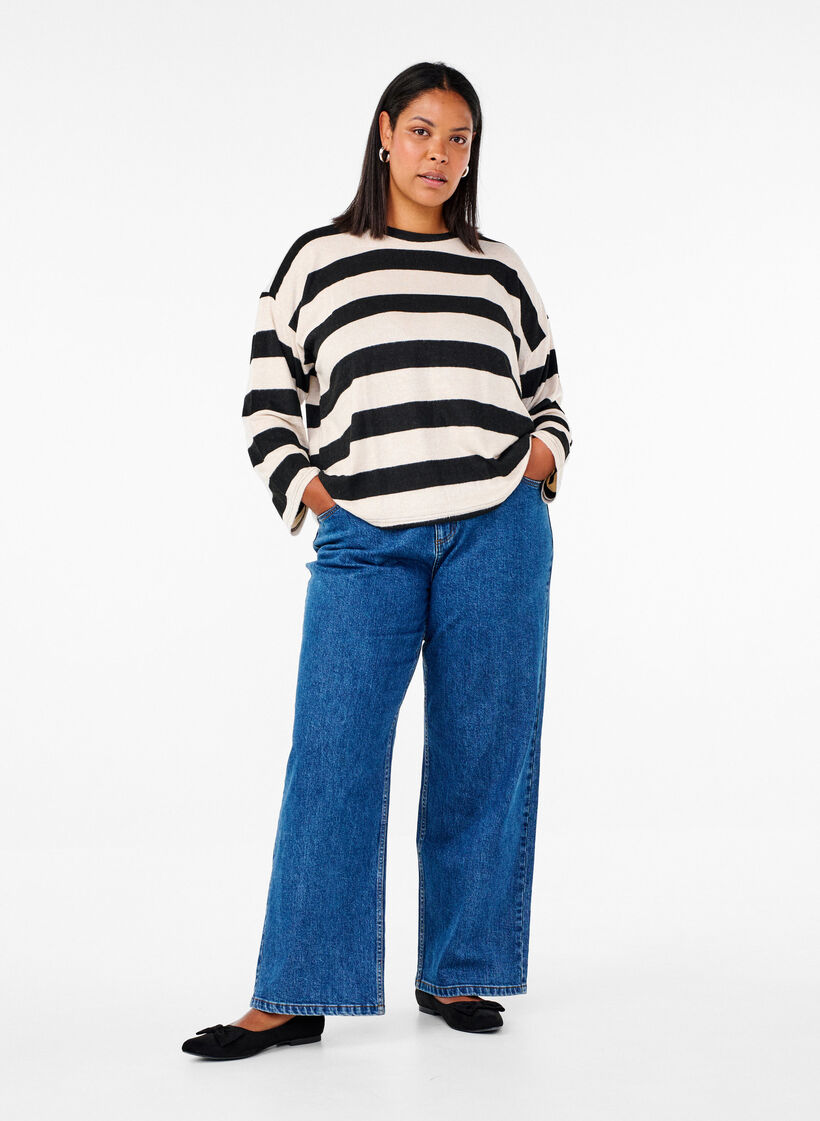 Bluzka w paski z dlugimi rekawami, Bl. Beige Mel.Stripe, Model image number 2