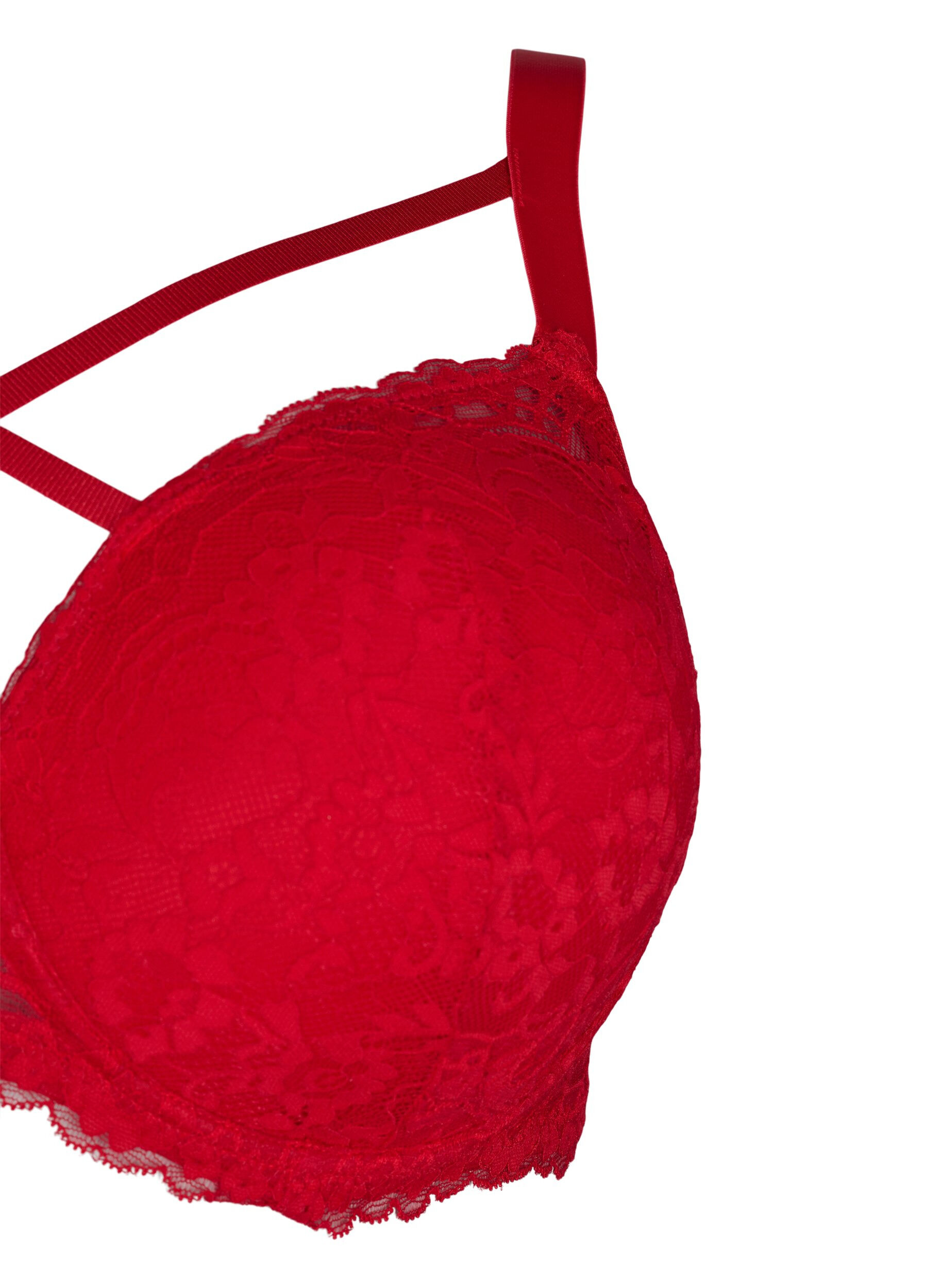 Zizzi Padded bra with lace and cross detail, Red Ass., Packshot image number 3