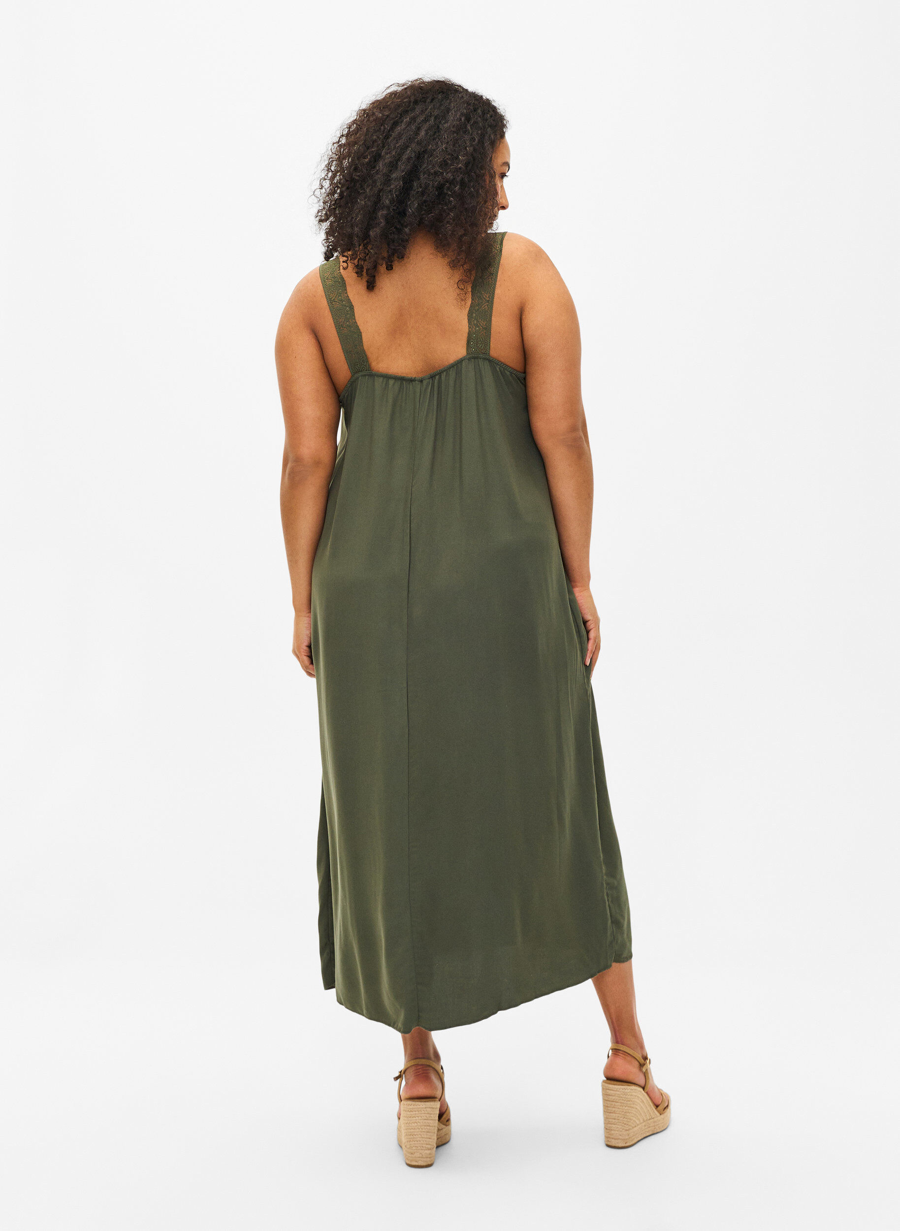 Zizzi Sukienka o dlugosci midi z wiskozy i koronki, Thyme, Model image number 1