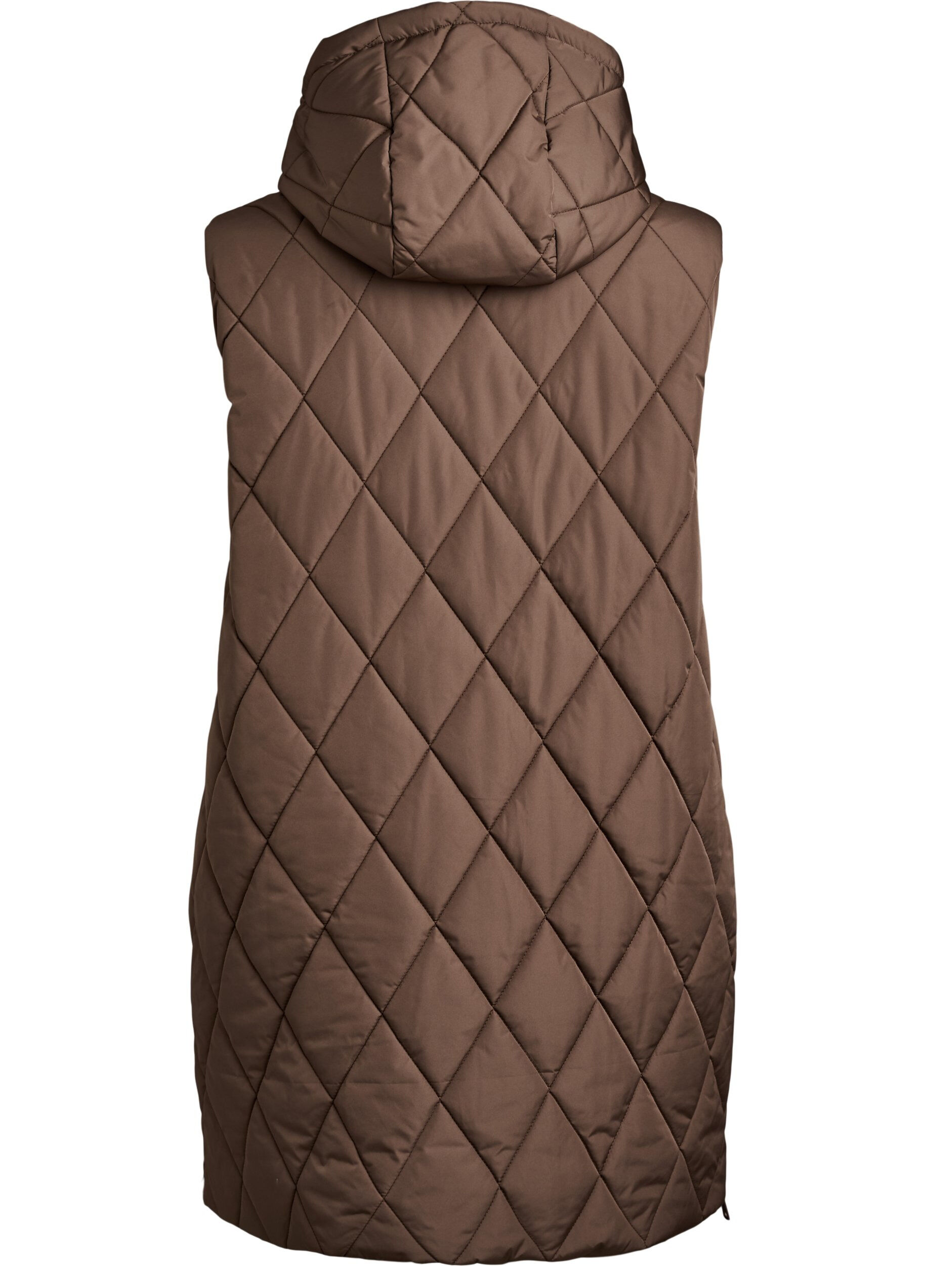 ZizziSredniej dlugosci pikowana kamizelka z kapturem, Brązowy, Packshot image number 1