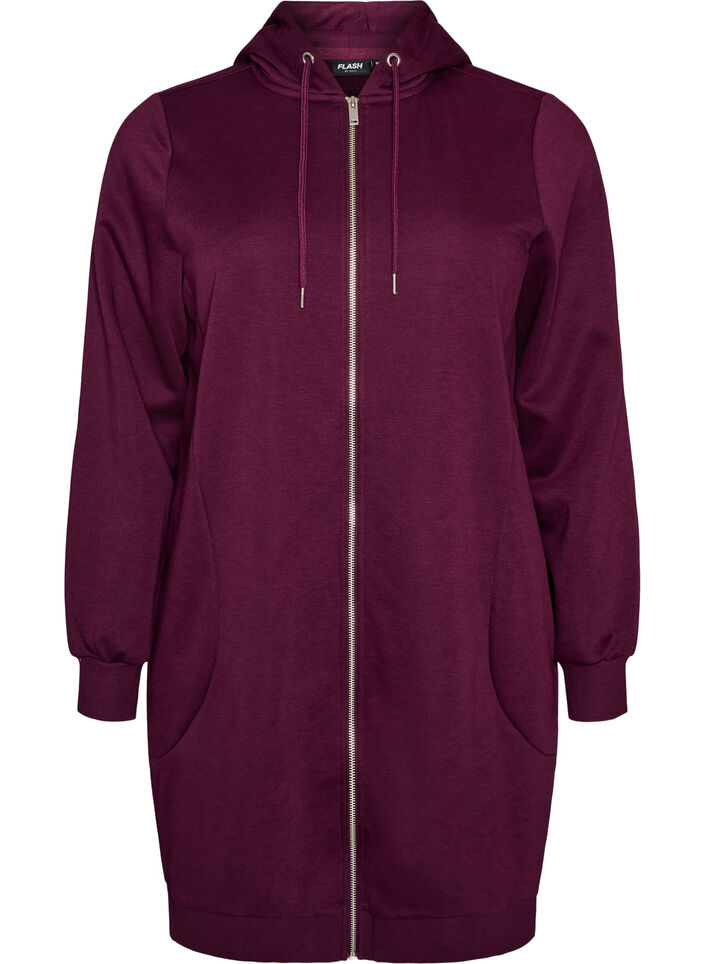 Dluga bluza z kapturem, zamkiem blyskawicznym i kieszeniami, Fioletowy, Packshot image number 0
