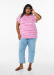 Koszulka w paski ze szpiczastym dekoltem, Różowy, Model image number 1