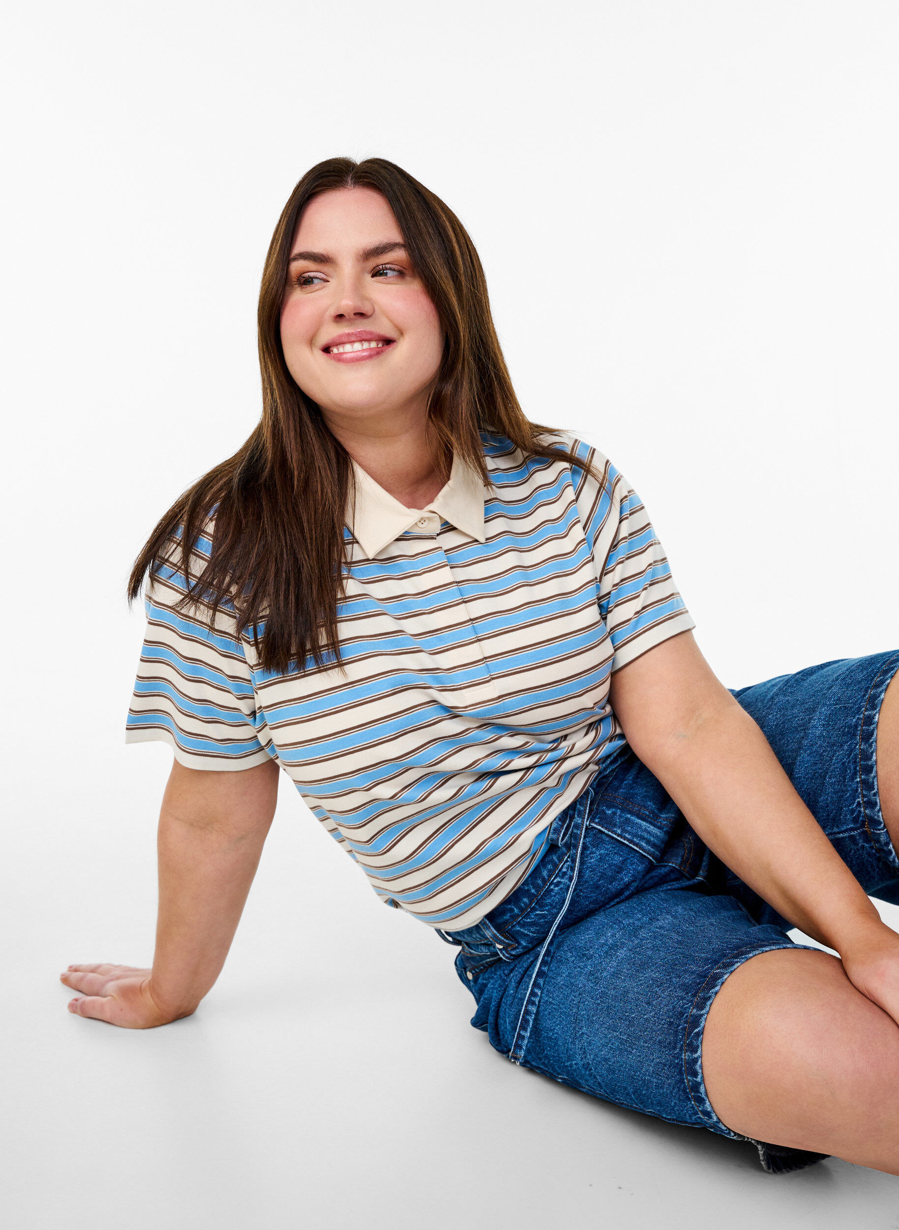 Zizzi Koszulka polo w paski z kr&oacute;tkim rekawem, Niebieskie, Image image number 0