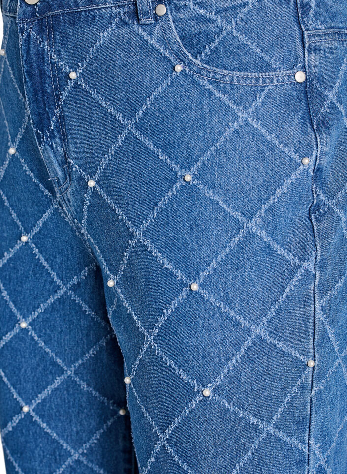 Jeansy Kiana z wysoka talia i efektem przetarc, Niebieskie, Packshot