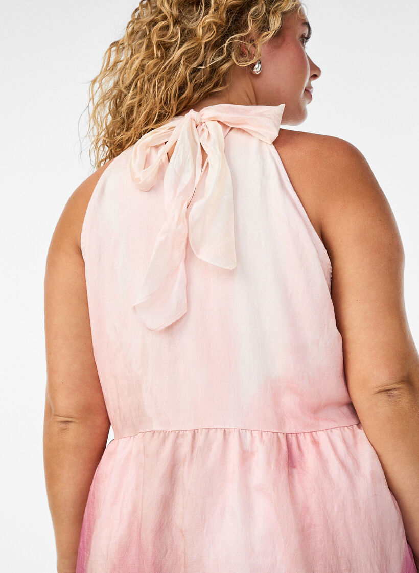 Sukienka midi z paseczkami na karku, R&oacute;żowy, Model image number 2