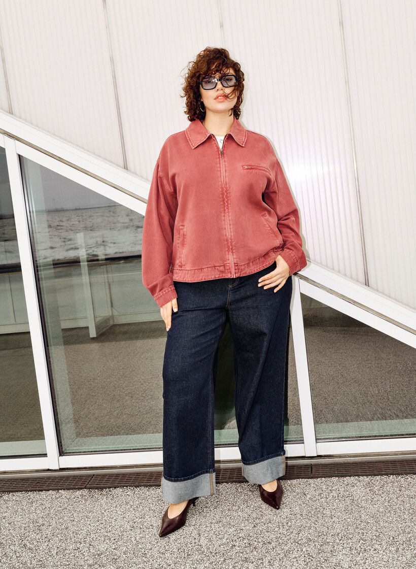 Jeansy proste z szerokimi nogawkami i wykonczeniem skreconym, Niebieskie, Image