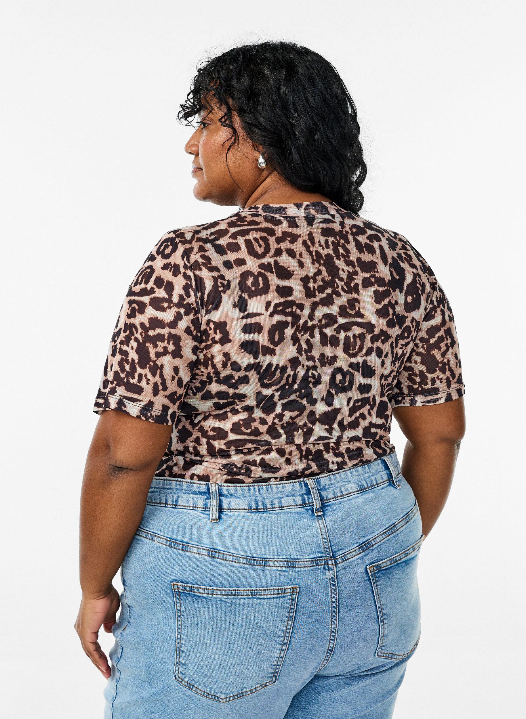 Zizzi Bluzka z siateczki z kr&oacute;tkim rekawem, Brązowy, Model image number 2