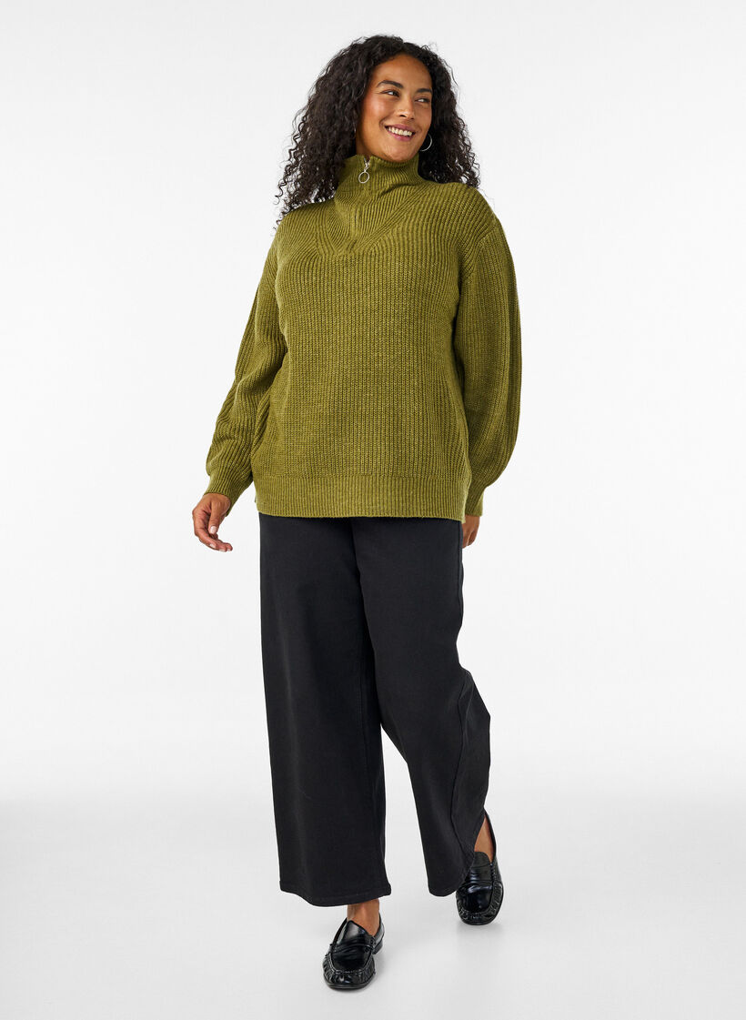 Sweter z wysokim kolnierzem i zamkiem blyskawicznym, Zielony, Model image number 1
