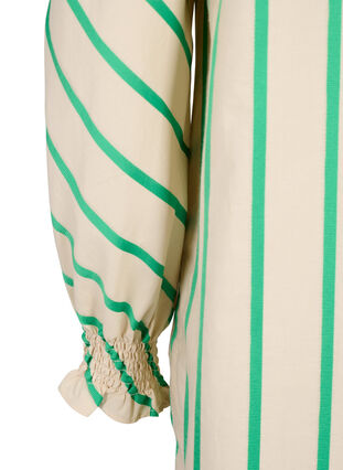 Bawelniana tunika w paski z marszczeniem i falbankami, Beige Green Stripe, Packshot image number 4
