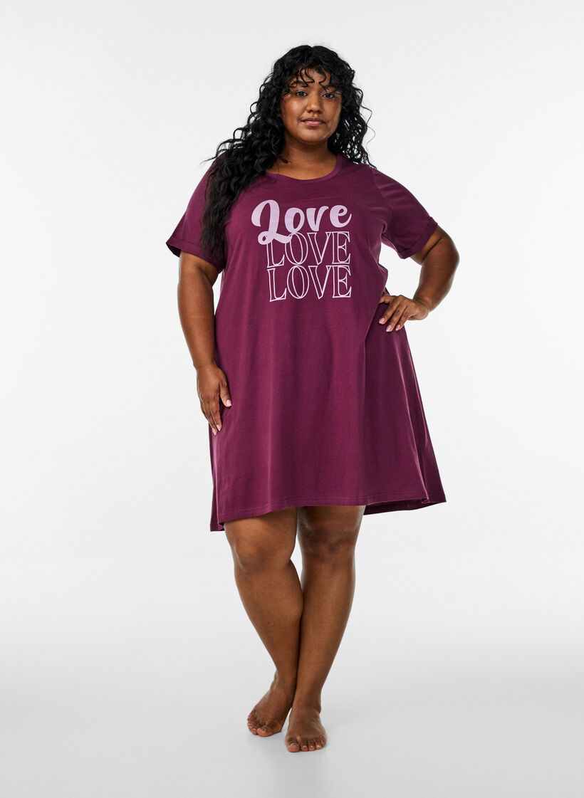 Koszula nocna z kr&oacute;tkim rekawem, wykonana z bawelny organicznej, Ciemnobordowy, Model image number 1