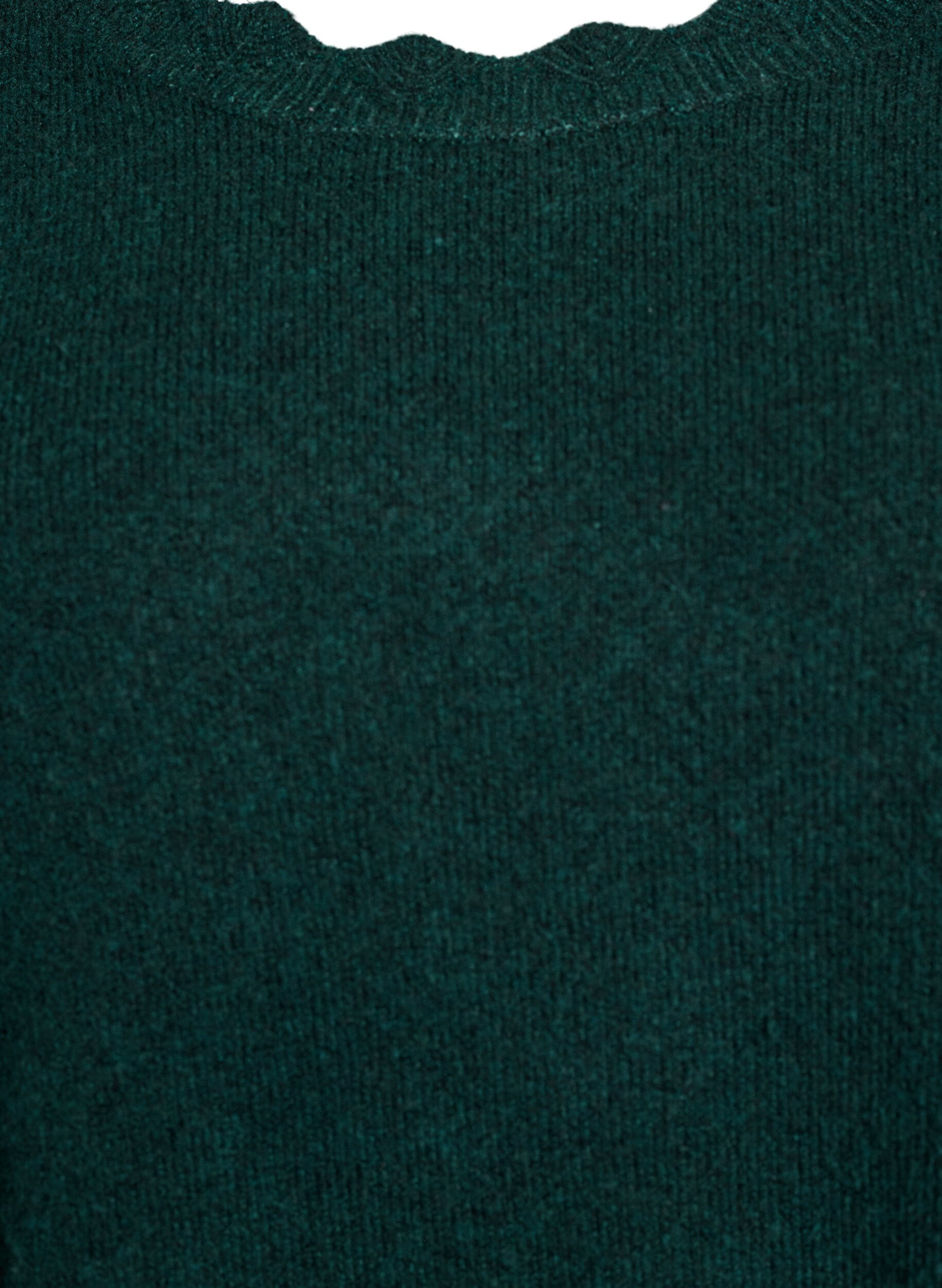 ZizziDzianinowa bluzka z falowanymi brzegami, Zielony, Packshot image number 2