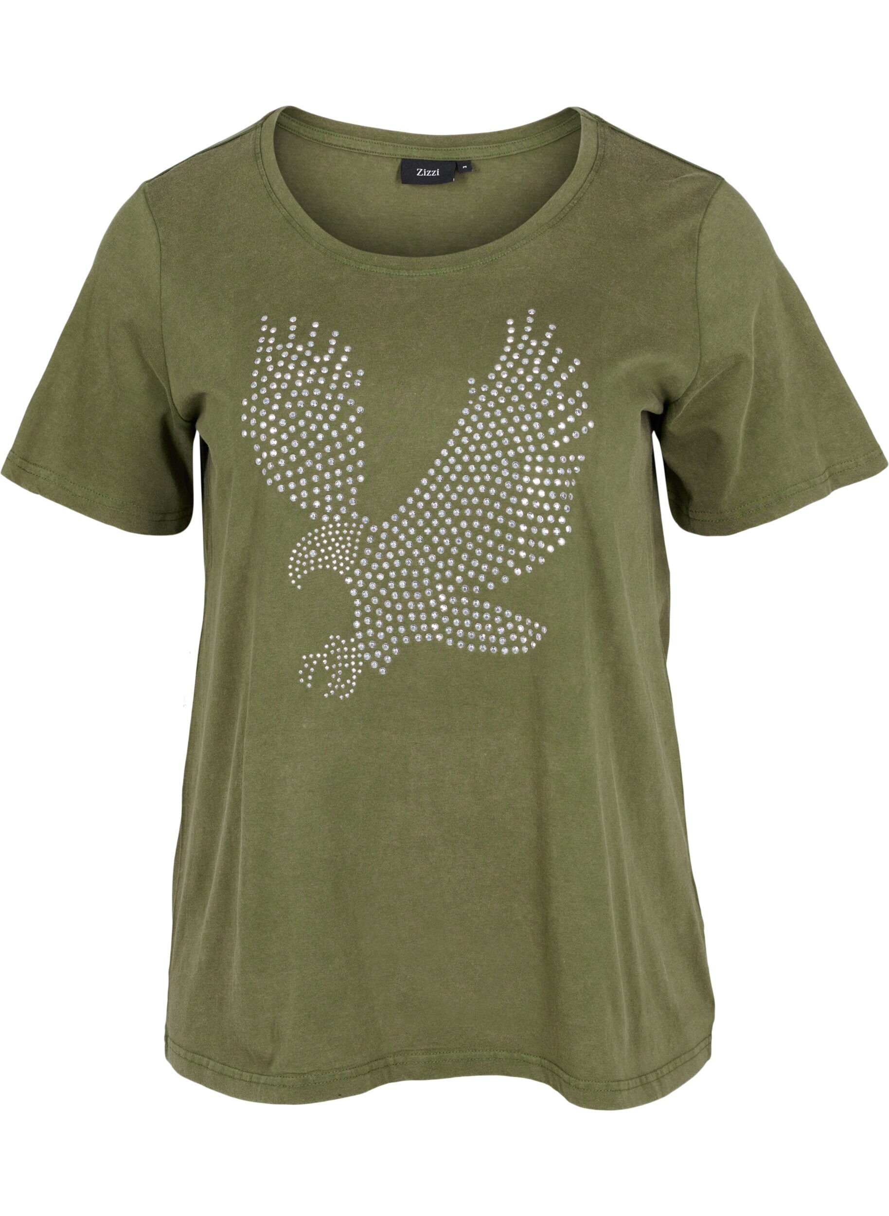 Zizzi Cotton t-shirt in acid wash and stones, Ivy Green Wash, Packshot image number 0