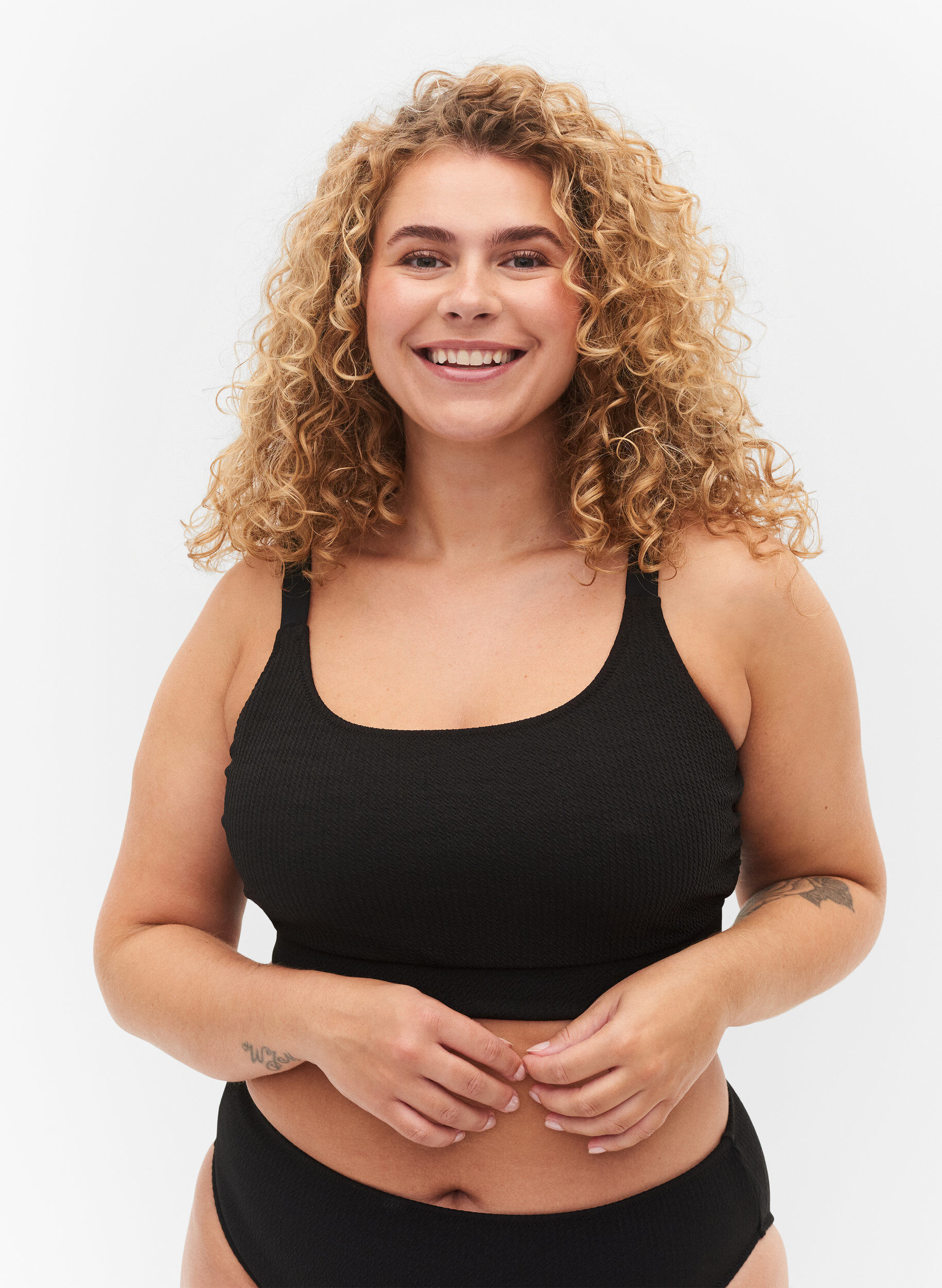 Zizzi Crepe texture bikini top, Black, Model image number 0