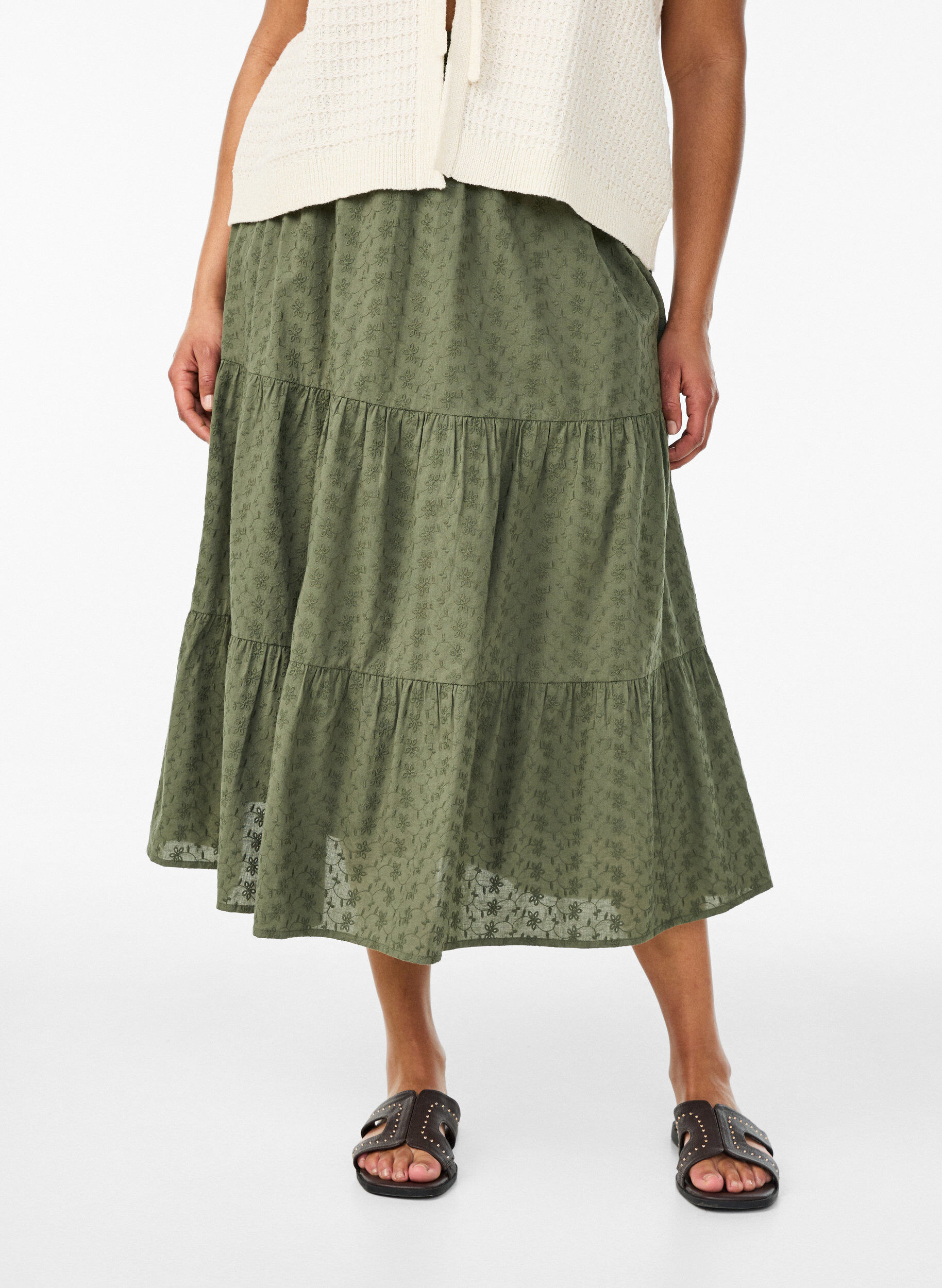 Zizzi Bezrekawnik z dzianiny o fakturze z pasem do wiazania, Biały, Model image number 3