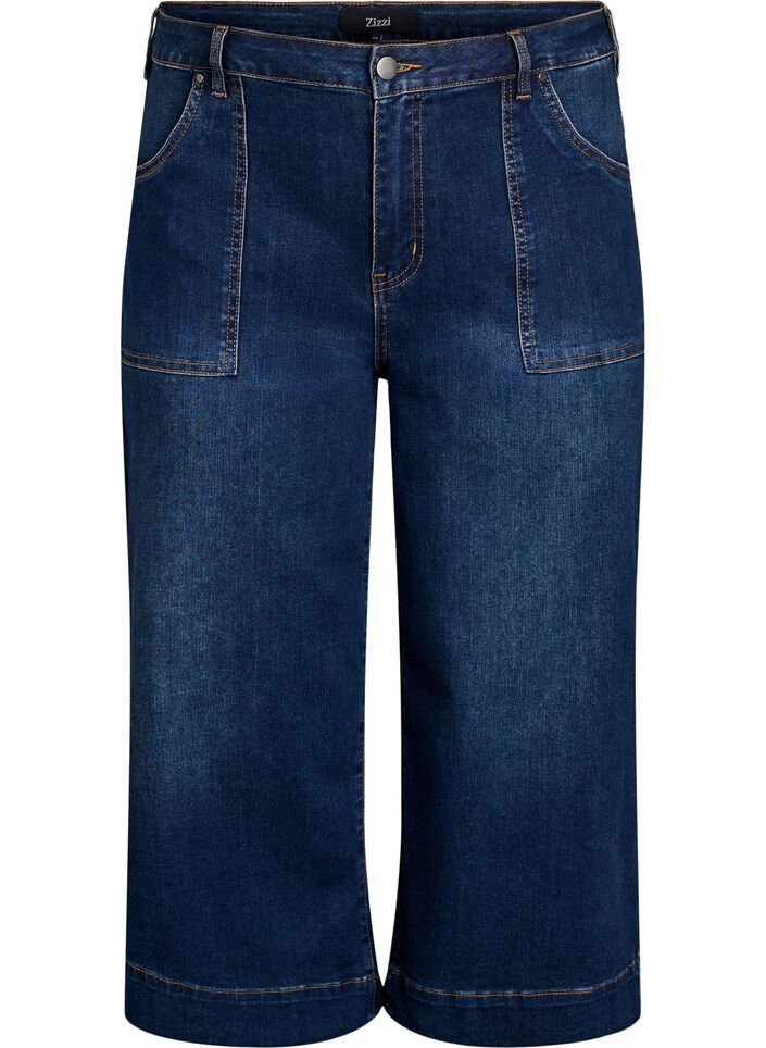 Dzinsowe spodnie 3/4&rsquo; z szerokimi nogawkami, Niebieskie, Packshot image number 0