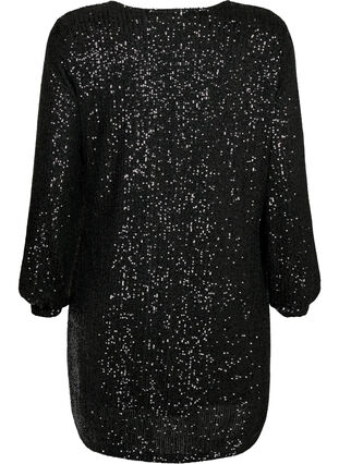 Krótka cekinowa sukienka z dlugim rekawem, Black, Packshot image number 1