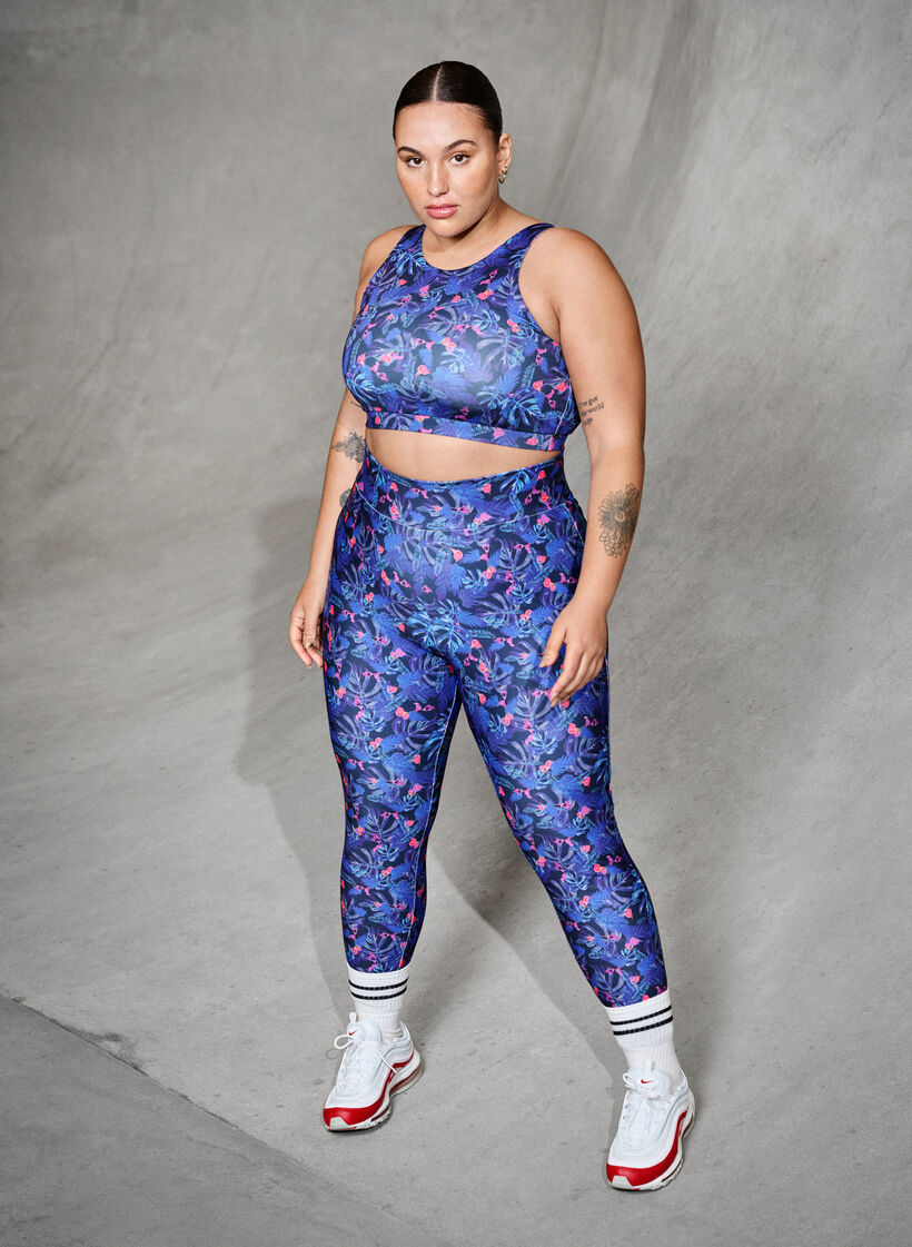 Sportowy biustonosz z nadrukiem, Blue Leaf AOP, Image image number 0