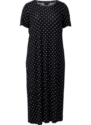 Wiskozowa sukienka midi z krótkim rekawem, Black Dot, Packshot image number 0