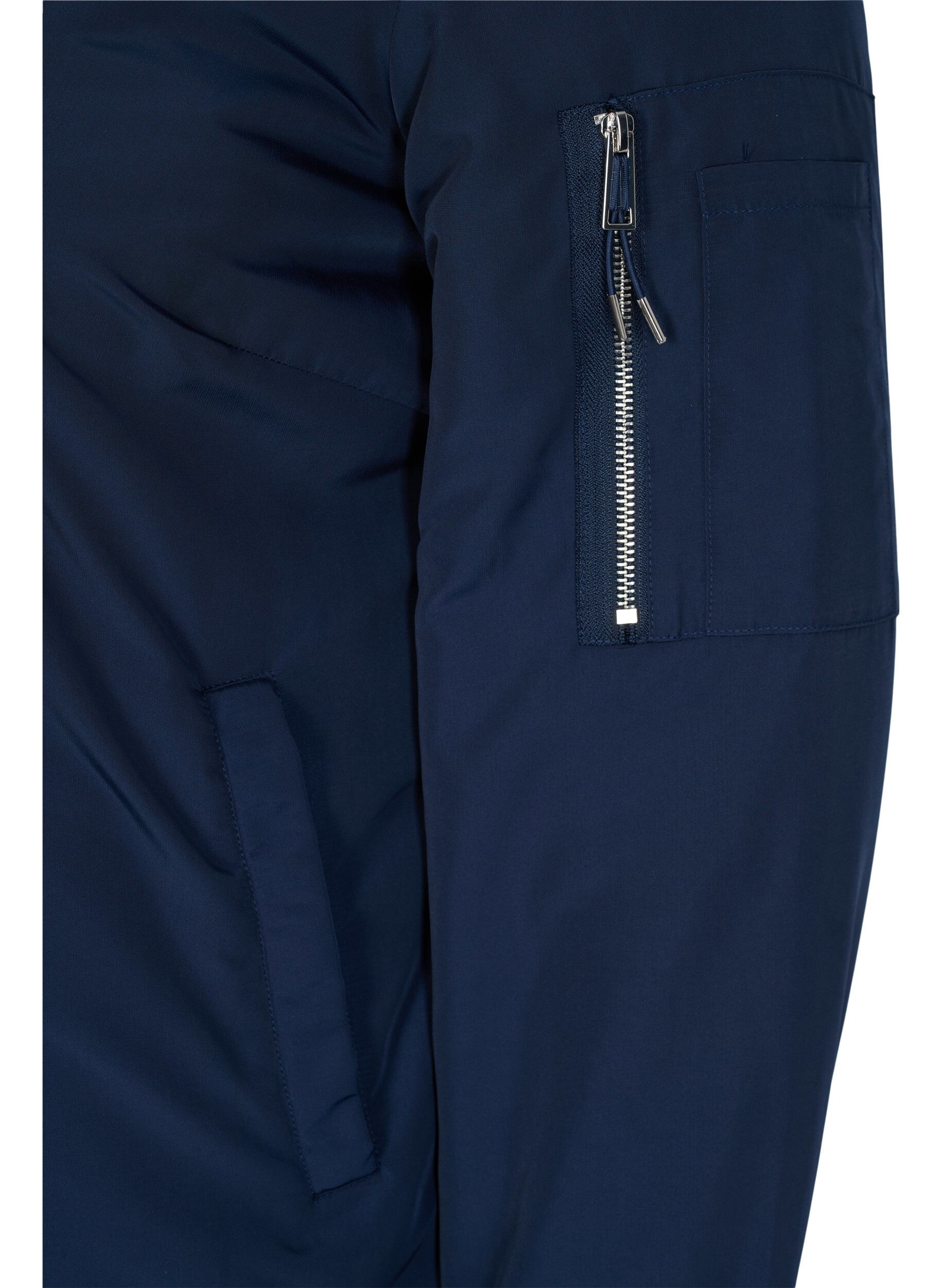 Zizzi Long bomber jacket with pockets, Navy Blazer, Packshot image number 3