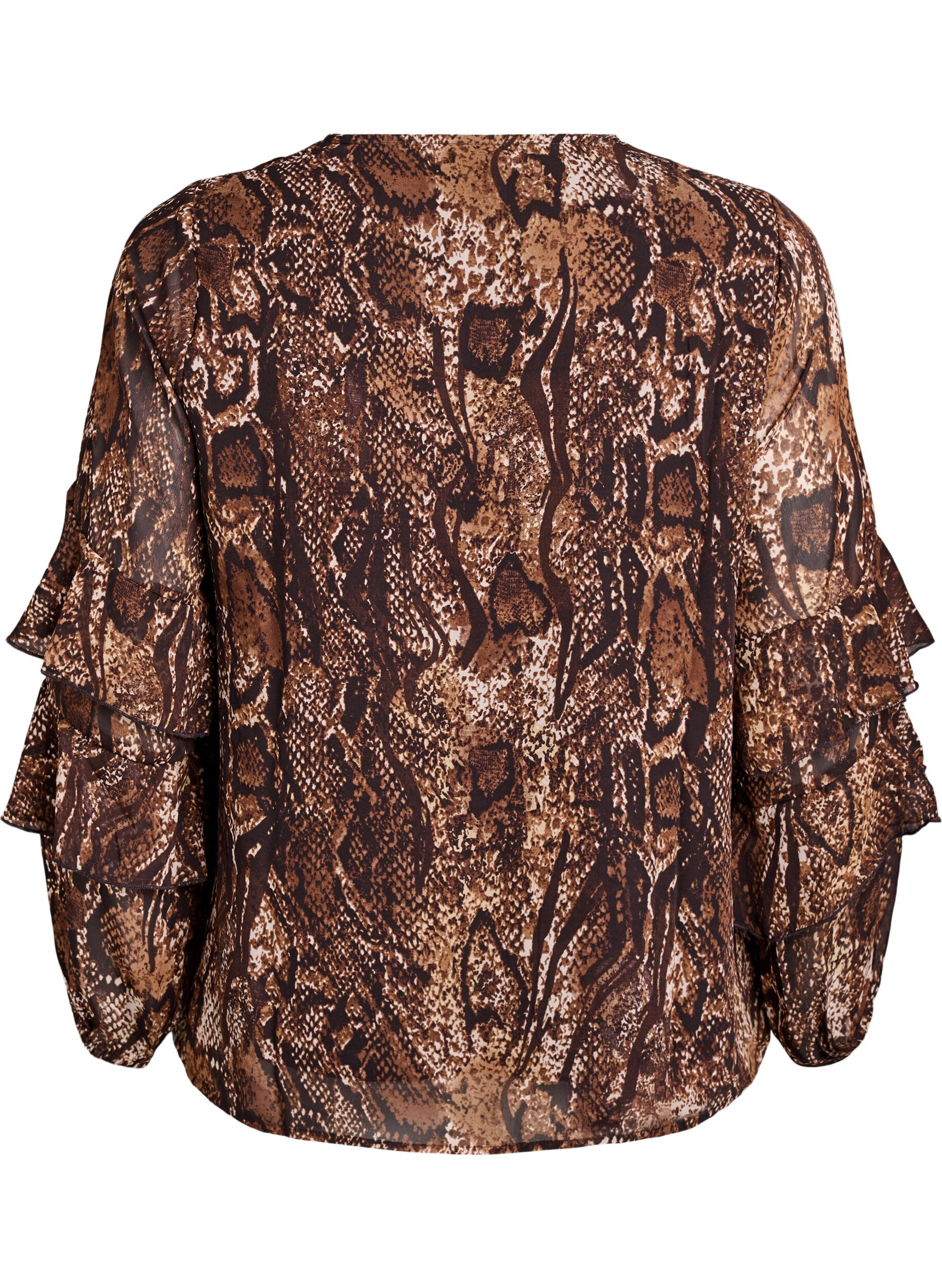 Zizzi Bluzka ze zwierzecym nadrukiem z falbankami, Brązowy, Packshot image number 1