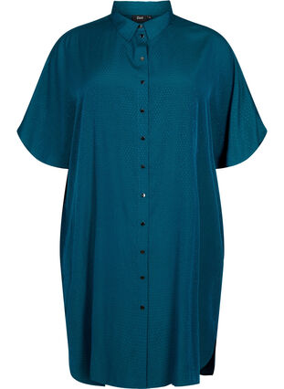 Sukienka koszulowa z krótkim rekawem i struktura w kropki, Deep Teal, Packshot image number 0