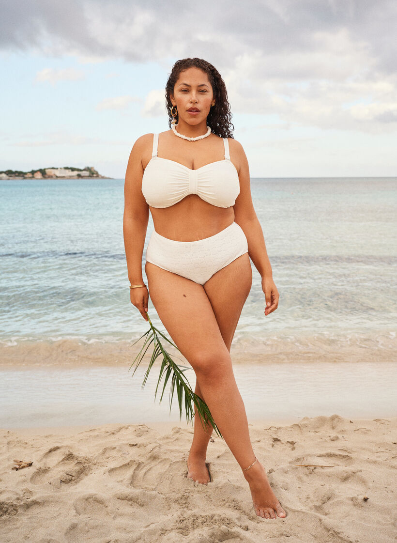 Doly bikini z fakturowanym wzorem i regulowana talia, Biały, Image image number 0