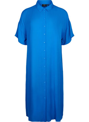 Wiskozowa sukienka koszulowa z krótkimi rekawami, Victoria blue, Packshot image number 0
