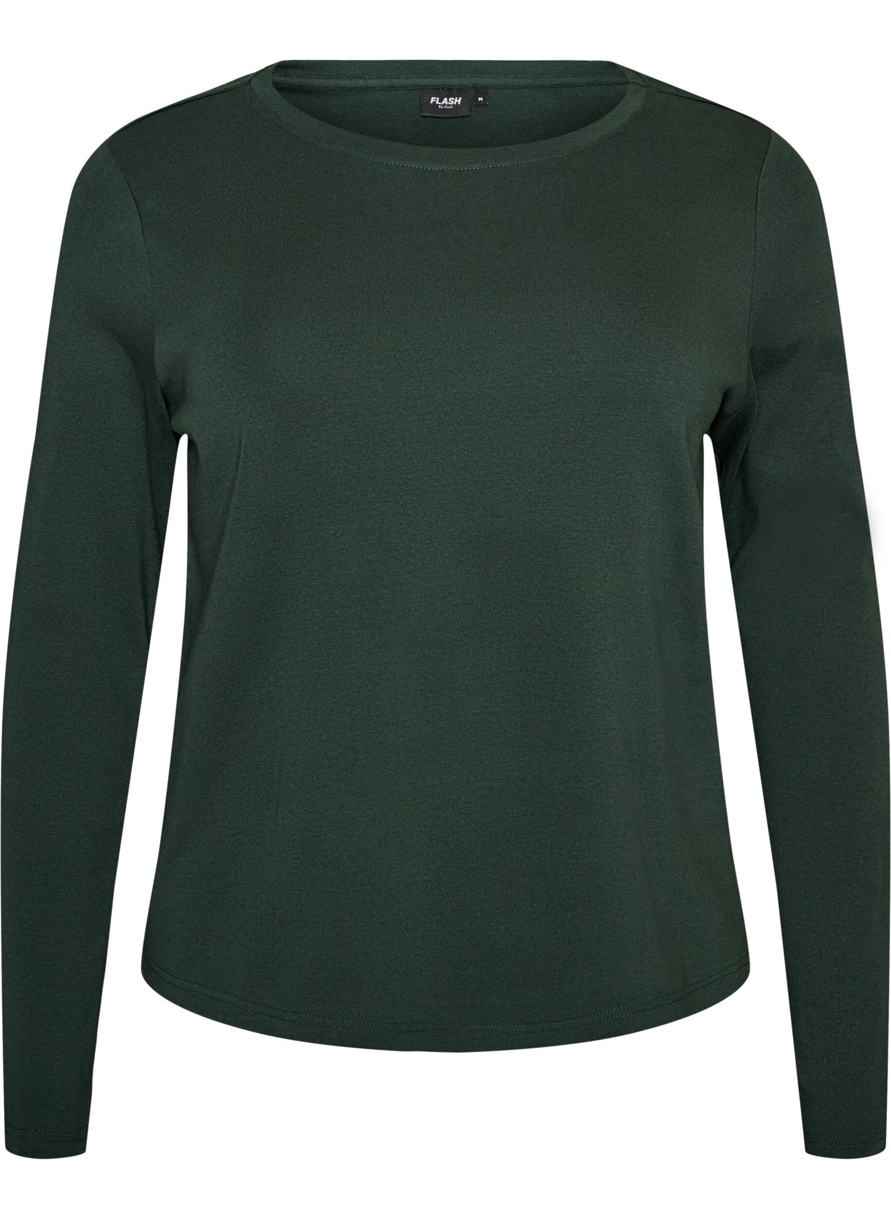 ZizziBasicowy T-shirt z dlugim rekawem i okraglym dekoltem, Zielony, Packshot image number 0