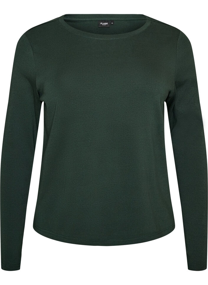 Basicowy T-shirt z dlugim rekawem i okraglym dekoltem, Zielony, Packshot image number 0
