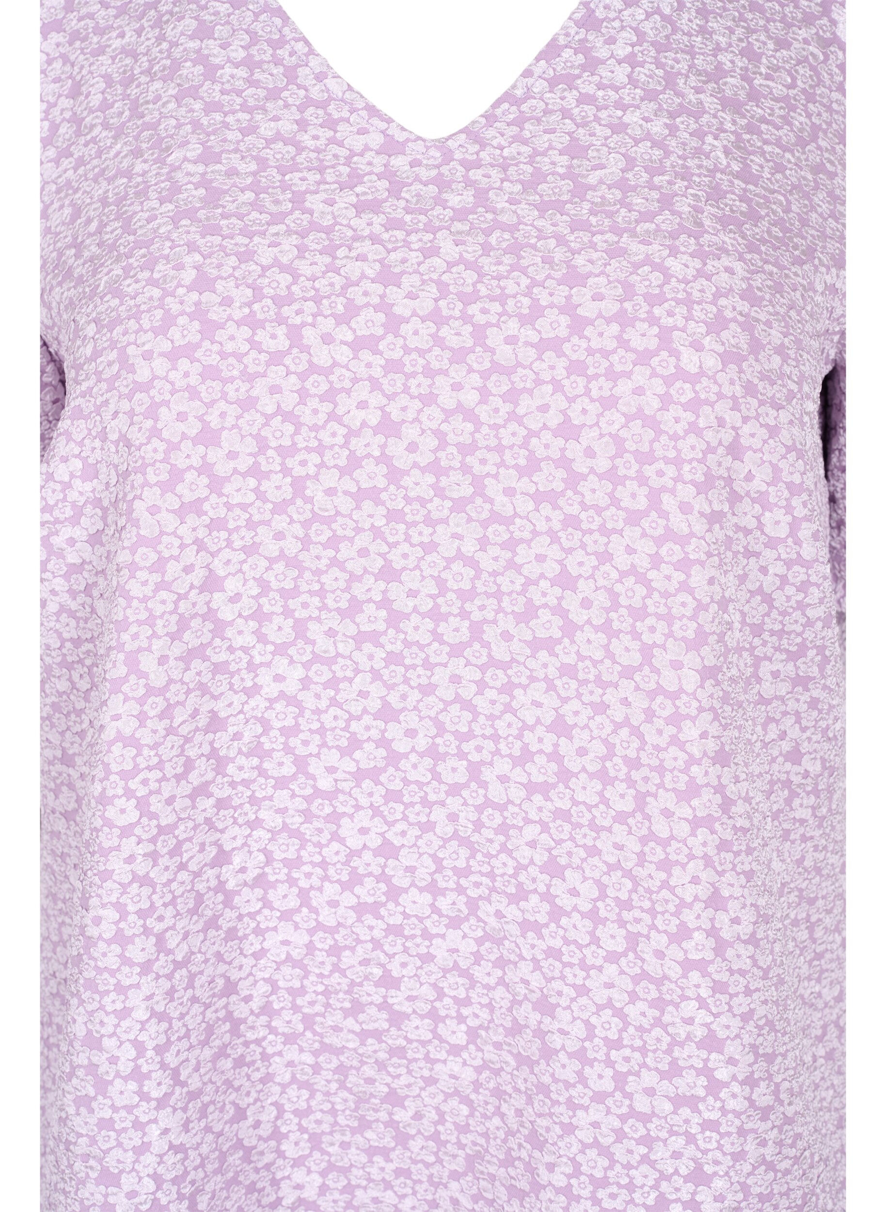 Zizzi Short-sleeved v-neck dress with floral texture, Regal Orchid , Packshot image number 2