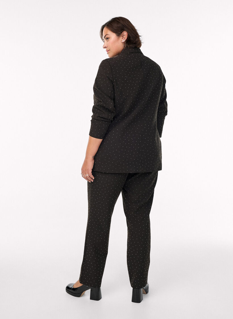 Spodnie z krysztalkami i wysokim stanem, Czarne, Model image number 1