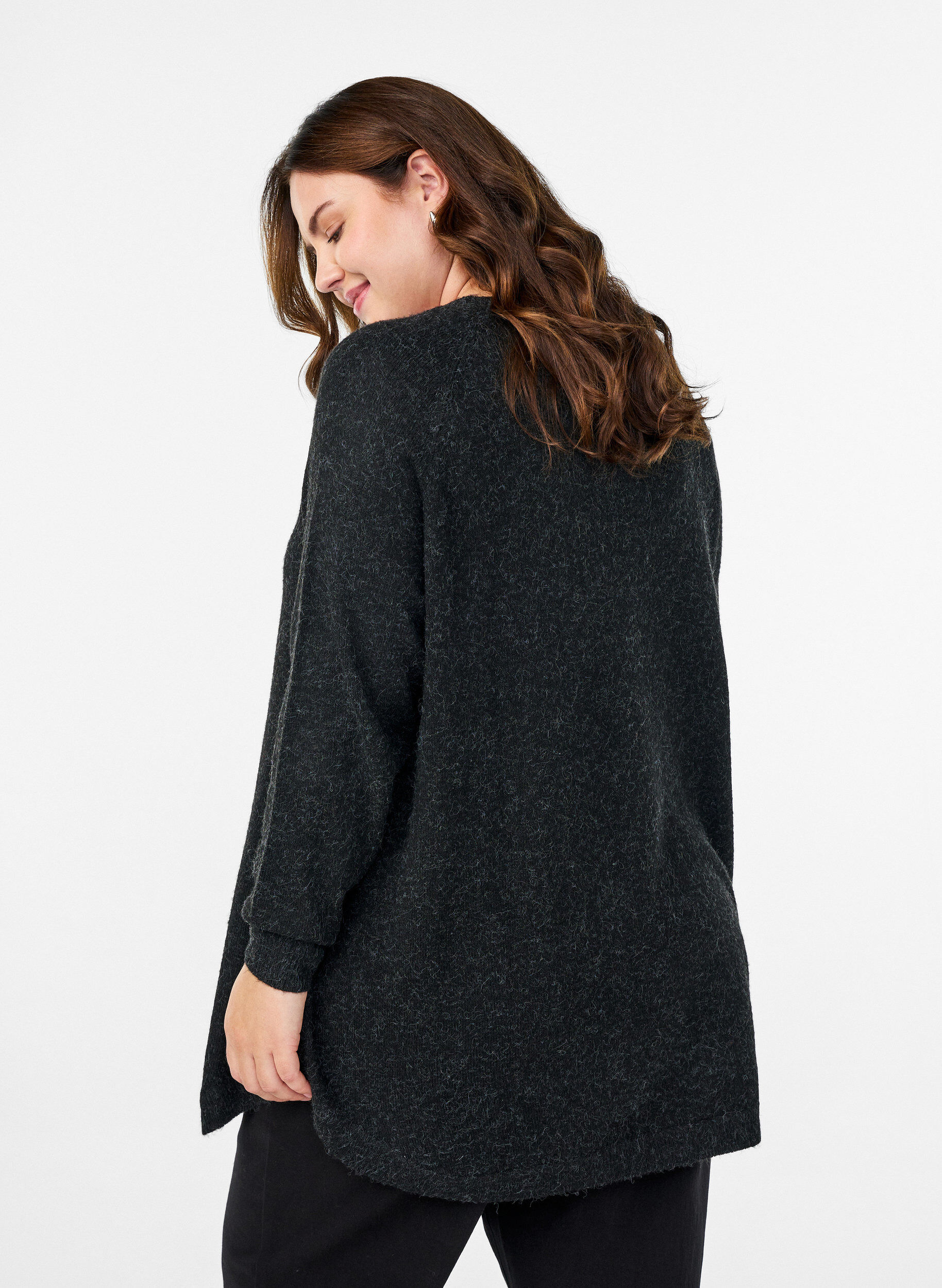 Zizzi Dluga bluzka dzianinowa z guziki w ksztalcie kuli, Ciemnoszary, Model image number 2